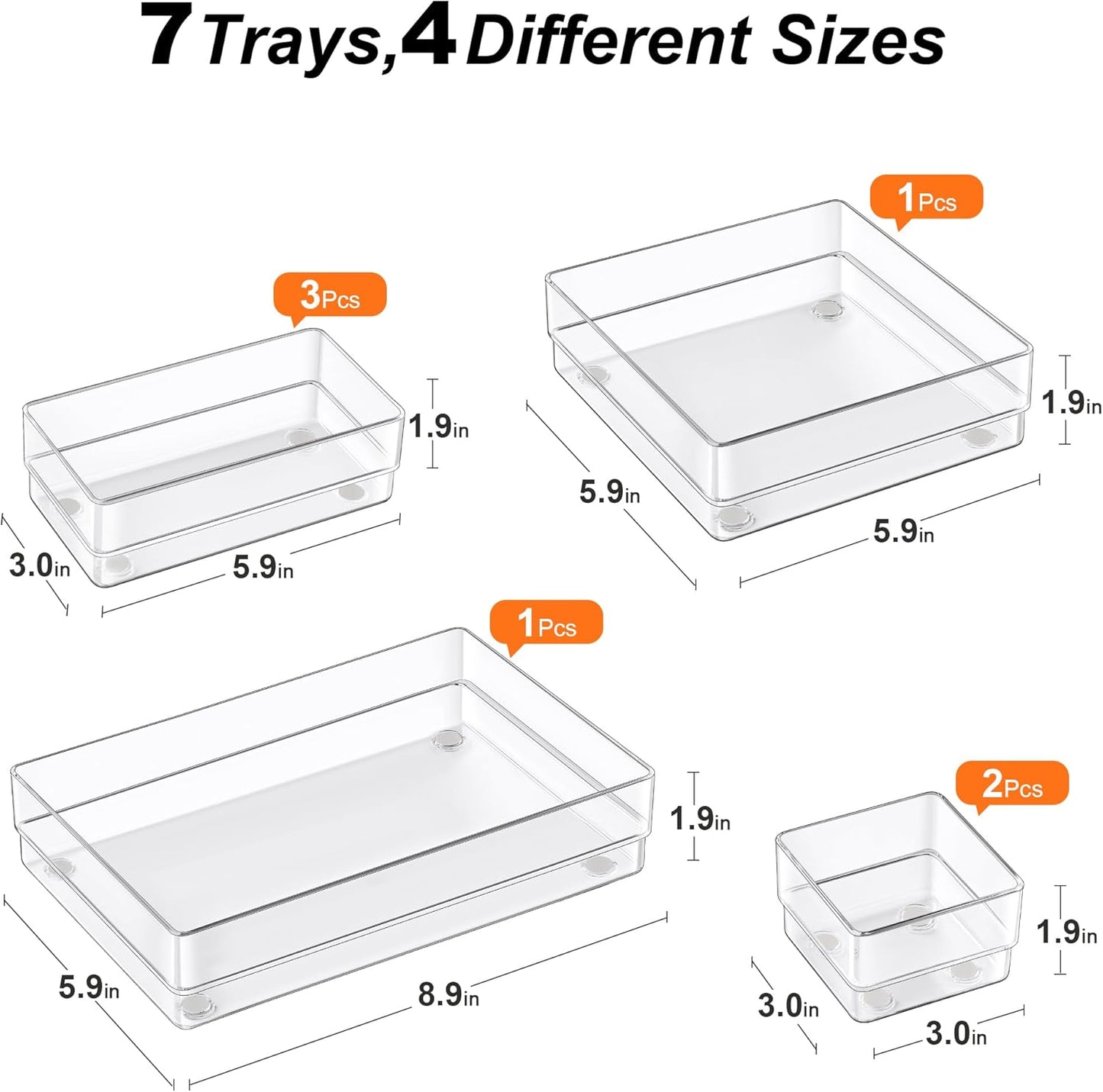 7-Piece Drawer Organizer Set – Clear, Non-Slip, Multi-Size Storage Trays