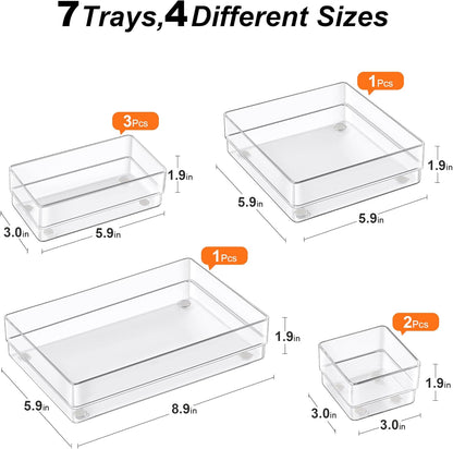 7-Piece Drawer Organizer Set – Clear, Non-Slip, Multi-Size Storage Trays