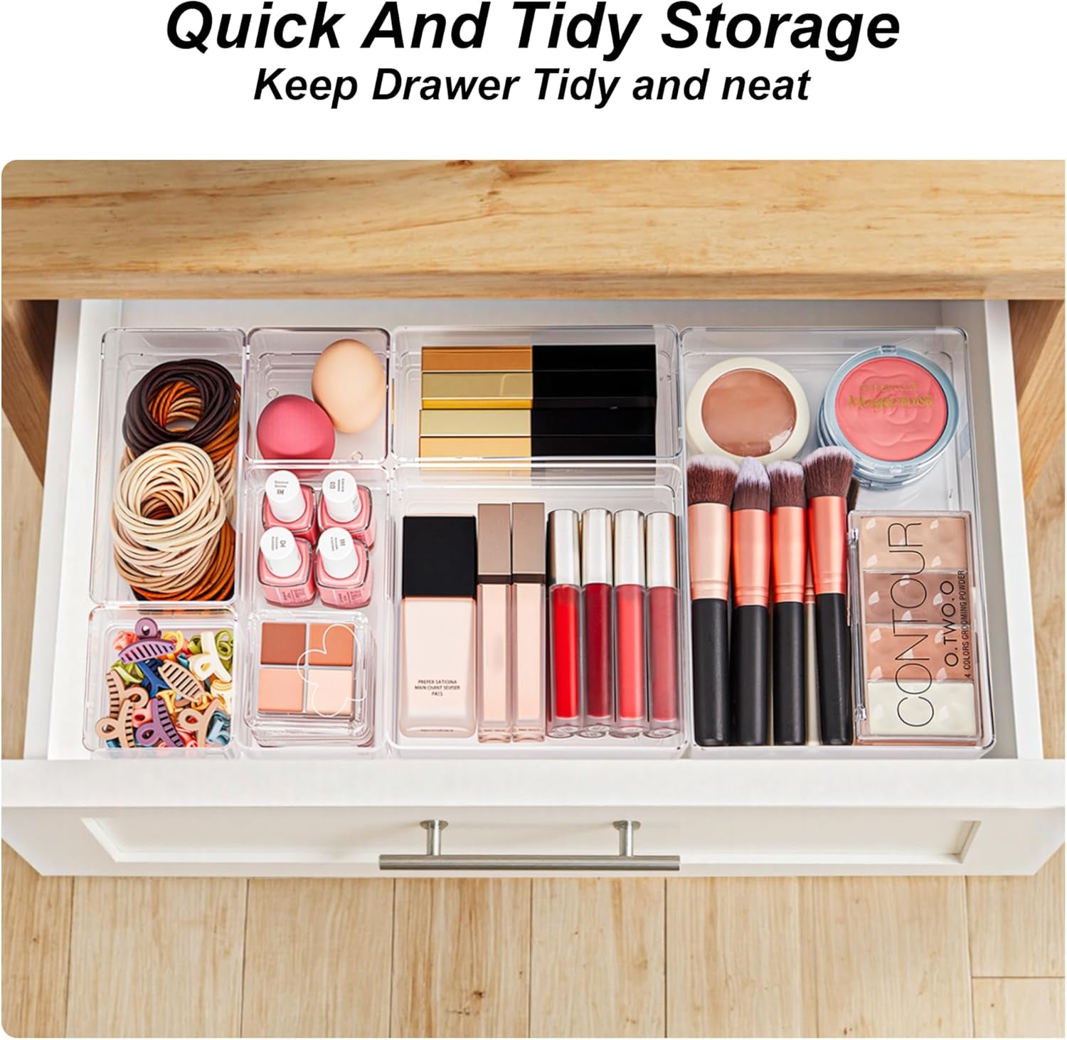 7-Piece Drawer Organizer Set – Clear, Non-Slip, Multi-Size Storage Trays