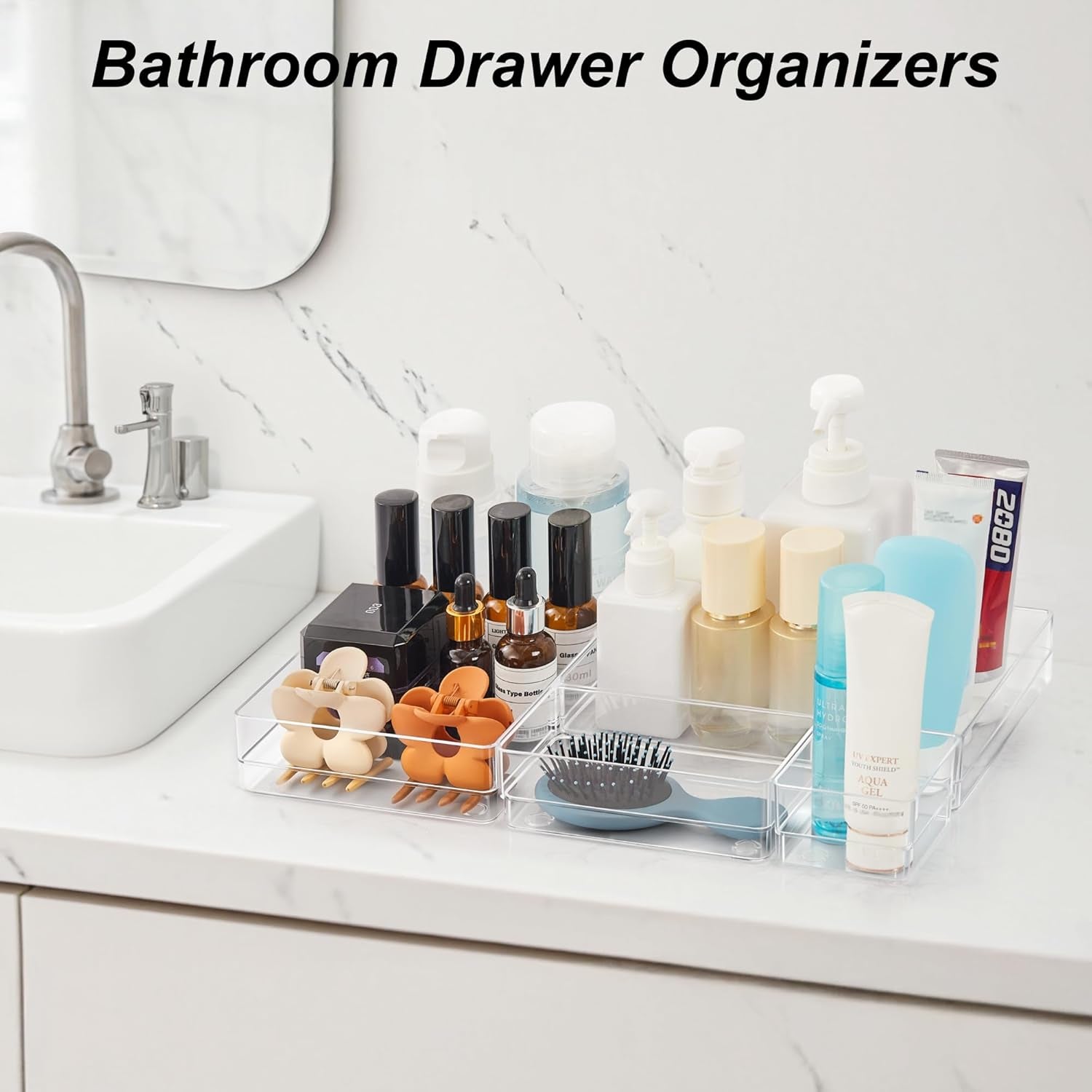 7-Piece Drawer Organizer Set – Clear, Non-Slip, Multi-Size Storage Trays