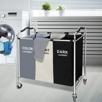 Rolling Laundry Hamper with 3 Sections - Dark, Light & Color Sorter