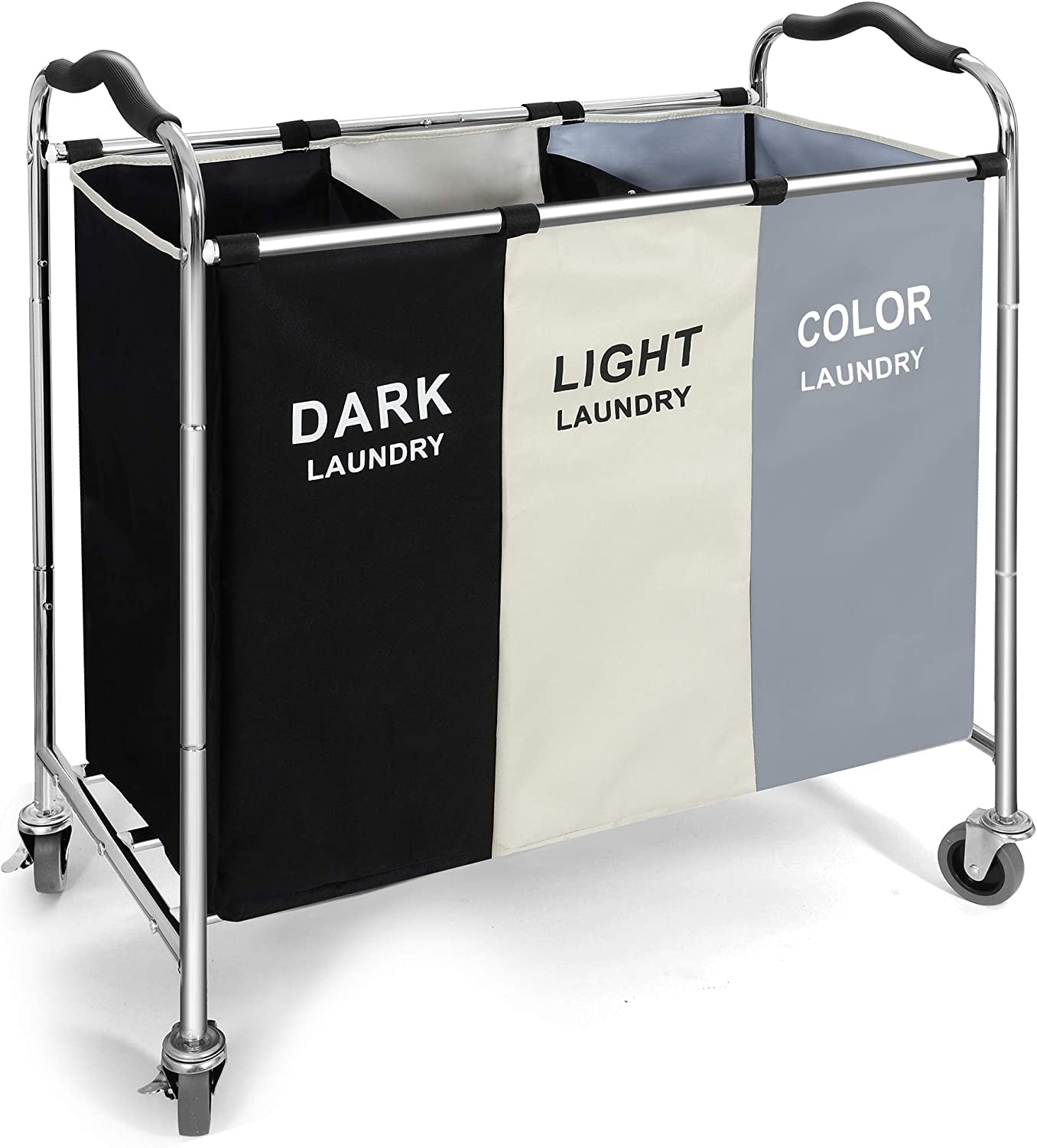Rolling Laundry Hamper with 3 Sections - Dark, Light & Color Sorter
